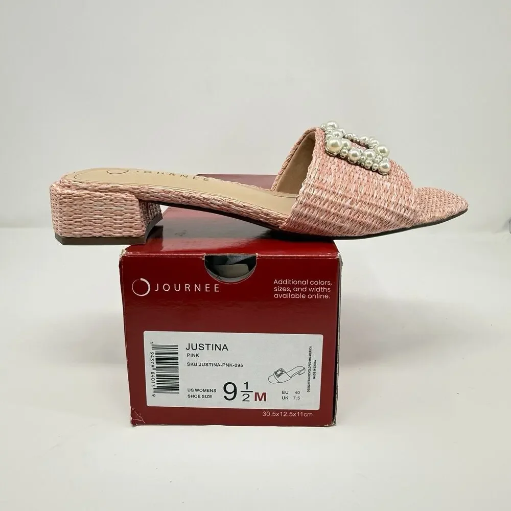 Journee Collection Justina Pink Raffia Slide Sandals Women’s 9.5